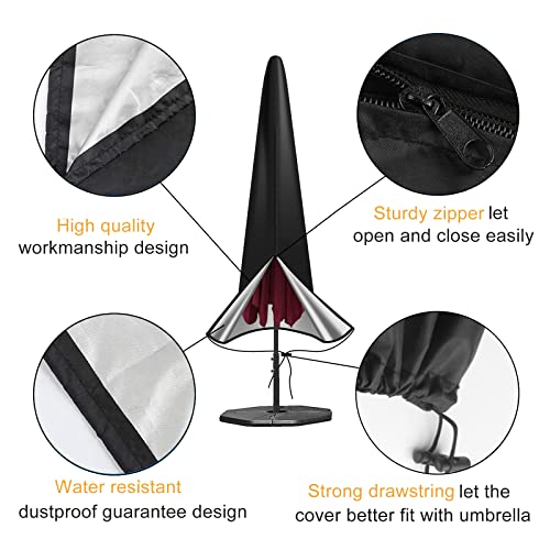 OKPOW Parasol Cover Waterproof - 600D Heavy Duty Garden Parasol Cover Fit for 2.5m 2.7m 3m Large Outdoor Umbrella - Anti-UV Windproof Patio Umbre