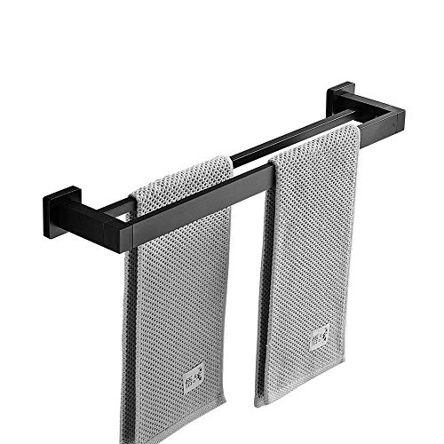 MONSTE Matt Black Towel Double Bar Towel Rack Wall Mount Stainless Steel 2 Bar Bathroom Shelf Bathroom Accessories (Size : 50CM)