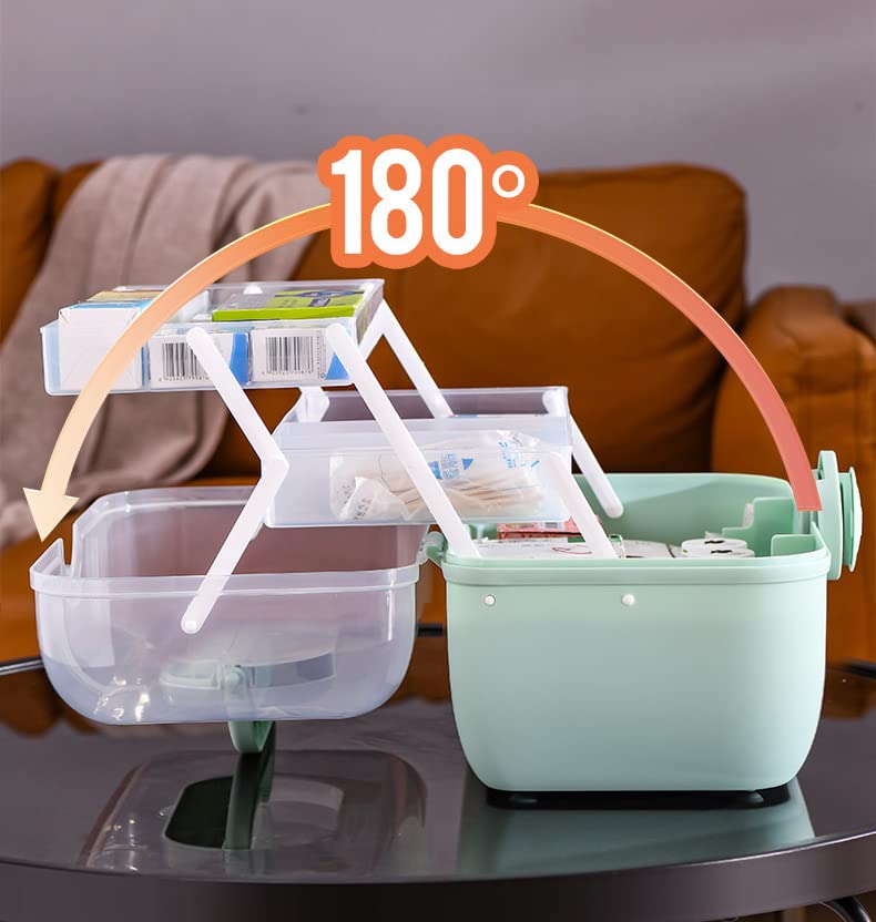 LIKEUDO Green 3 Layer First Aid Medicine Storage Box Family Medicine Organizer Emergency Medicine Organizer With Portable Small Pill Box (M)