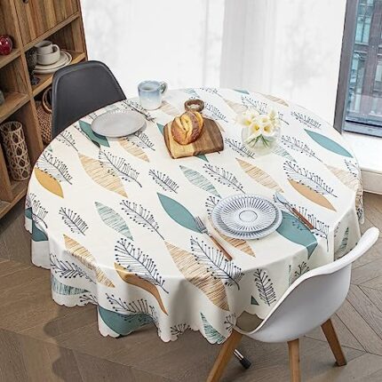 Yeahshion Round Tablecloth, 150cm Wipe Clean Tablecloth 59", Reusable Thick Polyester Table Cloth, Indoor Outdoor Table Cover Suitable for Party,