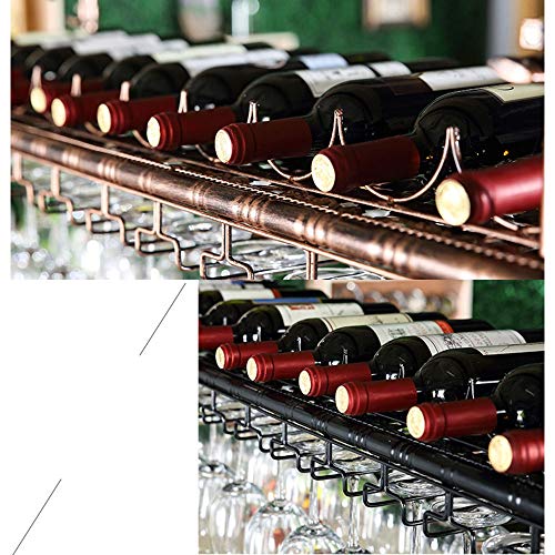 PIBM Restaurant Wine Rack Suspension Ceiling Goblet Holder Bar Fashion Creative Wine Glass Rack European Style Wine Bottle Rack J1024, Black , L6