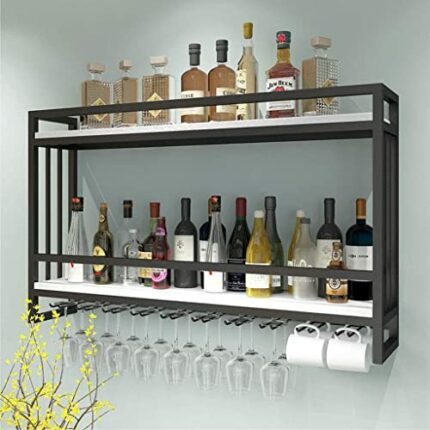SUCHETA Wine Rack Wall-Mounted Hanging Wine Glass Holder 2-Layer Storage Industrial Wine Cabinet Shelves High Glass Rack Iron Bottle Holder With