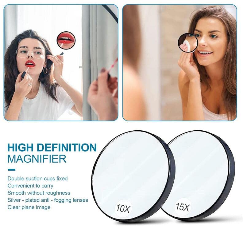 DBOO 15X 10X Magnifying Mirror Makeup Mirror Suction Cup Mirror Travel Mirror with Suction Cups Makeup Magnifier Black