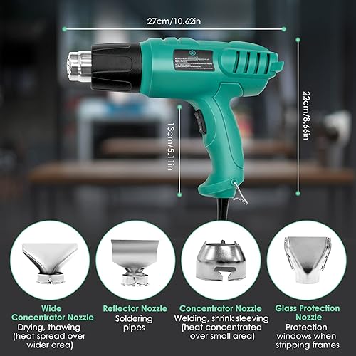 2000W Heat Gun, Heavy Duty Hot Air Gun Kit Variable Temperature Settings 450ºC & 600ºC, with 4 Nozzles for DIY, Stripping Paint, Shrinking PVC an