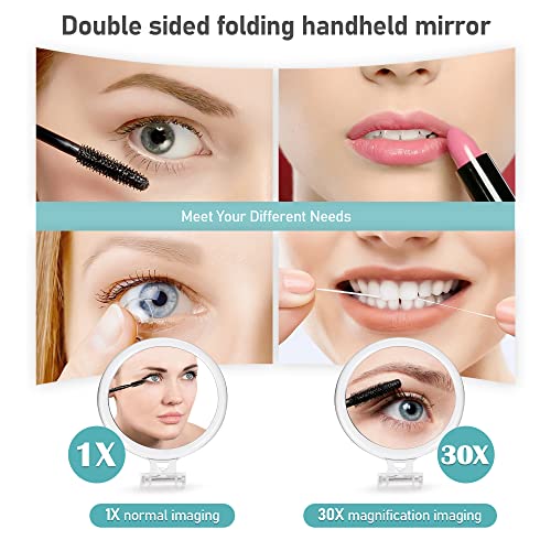 MIYADIVA Hand Mirror 30X Magnifying Mirror with Handle,Travel Handheld Mirror with Double-Sided 1X/30X Magnifying Makeup Mirror,5In Foldable Make