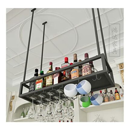EYLINK Ceiling Wine Rack, Iron Upside Down Goblet Wine Glass Rack, Bar Wine Rack Hanging Flower Rack for Living Room Restaurant Bar (Color : Blac