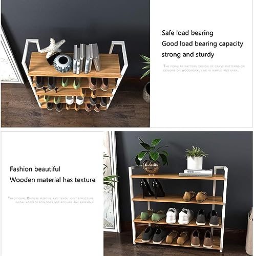 KRHINO Shoe Rack Simple Assembly 4 Tiers Board Shoe Rack With Handle Shoe Storage Cabinet Organizer For Home Shoes (Color : Schwarz)
