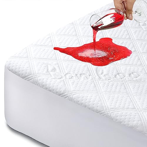Premium Waterproof King Mattress Protector Breathable Cooling Bamboo Fabric Mattress Pad Cover Smooth Soft Noiseless Bed Cover Machine Washable V