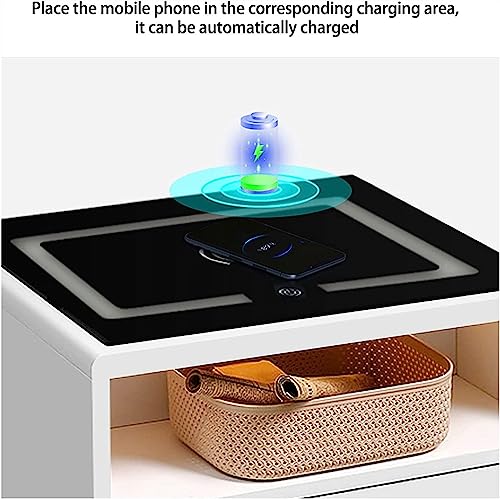 Modern Side/Nightstand Table, Smart LED Nightstand, Wireless Charging Station Color Control & On/Off Touching Button Bedside Table Home Furnitur