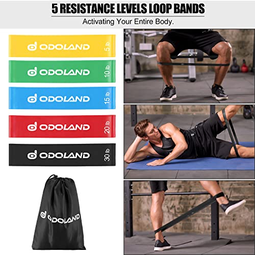 Odoland Resistance Pull Up Bands and Loop Band Set Exercise Loop Band for Men Women, Pack of 5 Different Resistance Levels Elastic Band with Door