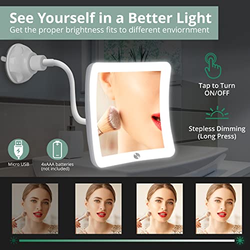 Fabuday Flexible Gooseneck 20X Lighted Magnifying Mirror, Upgraded Lighted Makeup Mirror with Magnification, LED Magnified Mirror for Bathroom, P
