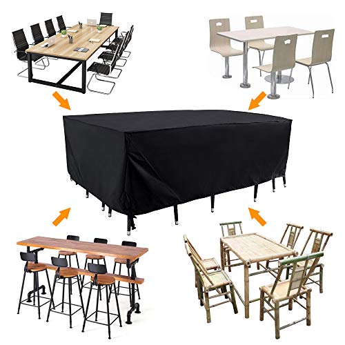 FOUNDOVE Garden Table Covers Waterproof Rectangular, Patio Furniture Covers with Windproof and Anti-UV design, Protective Cover for Garden Table