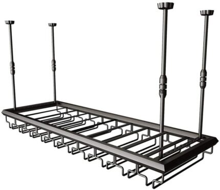SUCHETA Ceiling Hanging Wine Rack Adjustable Height, Metal Stable Floating Wine Bottle And Glass Holder, Bar Counter Floating Goblet Stemware Sto