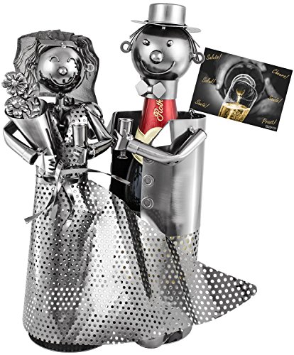 BRUBAKER Bottle Holder for Sparkling Wine or Champagne - Wedding Couple Metal Sculpture with Gift Card