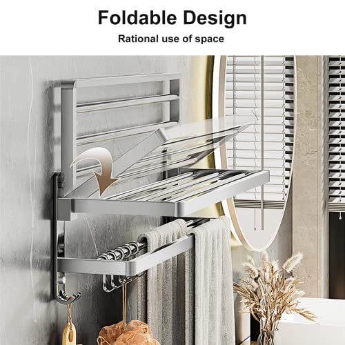 LONENESSL Towel Rails,Towel Rack,Towel Holder with 2 Towel Bars wall mounted,Top Layer 90° Folding Function,SUS304 Stainless Towel Rall for Bathr