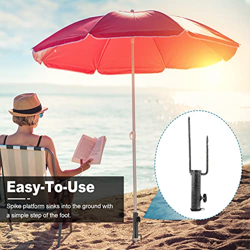 Kisbeibi Patio Umbrella Steel Stand, Beach Umbrella Stainless Steel Anchor Ground Spike Base Metal Ground Grass Auger Holder Stands with 2 Forks(