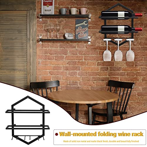 Giyiprpi Wall Mounted Wine Stemware Rack, Metal Hanging Wine Glass Display Holde Holds 3 Cups 2 Bottles, Elegant Storage for Kitchen Dining Room