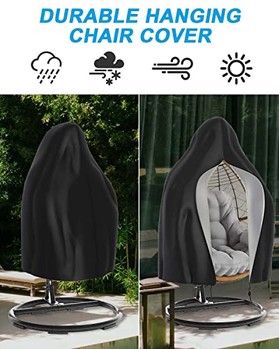 Trongle Egg Chair Cover Waterproof, 190 * 115cm Heavy Duty Outdoor Swing with Zipper and Drawstring, 210D Oxford UV-Anti Windproof Patio Hanging