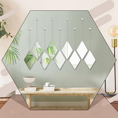 Qunclay Diamond Wall Mirror with Chain Hanging Mirror Set with Diamond Handle Frame Decorative Chain Mirror for Home Entryways Living Room Dining