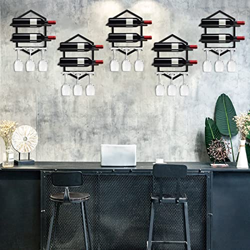 Giyiprpi Wall Mounted Wine Stemware Rack, Metal Hanging Wine Glass Display Holde Holds 3 Cups 2 Bottles, Elegant Storage for Kitchen Dining Room