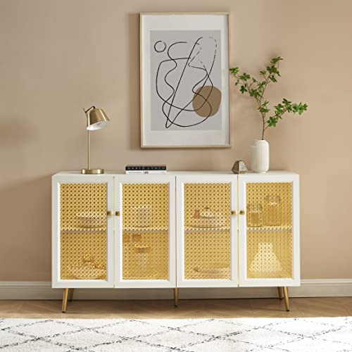 EDYO LIVING Sideboard Buffet Cabinet with Metal Grid Decorated Doors, Modern Storage Cabinet for Kitchen, Bar, Dining Room, Hallway 30.8”Wx15.8”D