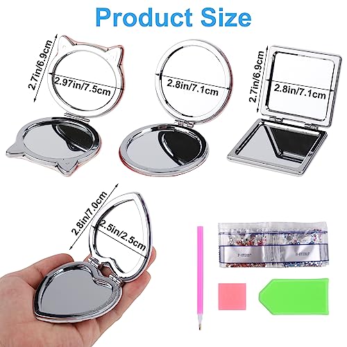 SAVITA 4pcs Diamond Art Painting Mirror Kits, Mandala Style Diamond Art Makeup Mirror Wallet Mirror Pocket Mirror Compact Mirror with Magnificati