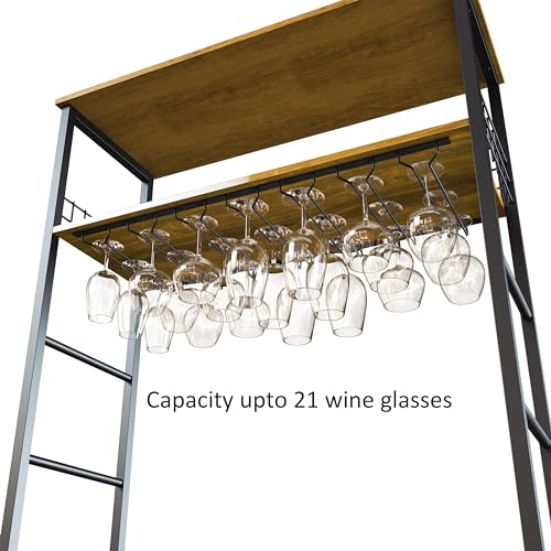 Alcaricio Liquor and Wine Rack Bar Cabinet with Two Storage Drawers for Small Cups and Bartending Utensils, Capacity for More Than 40 Bottles, Gl