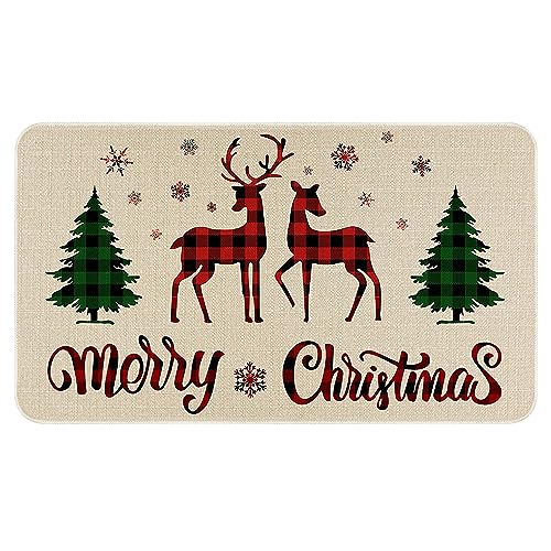 Red Christmas Welcome Doormat for Indoor/Outdoor Entrance Cute Snowman Let It Snow Decoration Door Mat Merry Xmas Kitchen Door Floor Mat Bedroom