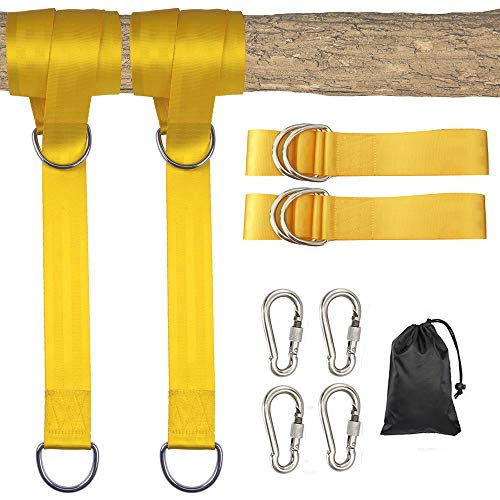 Kaxich 2pcs Tree Swing Hanging Straps, 1.5m/5ft Extra Long Straps with Safer Lock Snap Carabiner Hooks Holds 1000 kg/2200 lbs, Perfect for Tree S