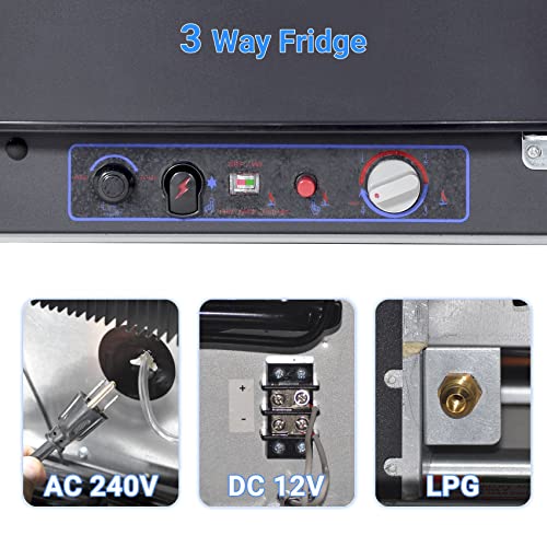 Techomey 3 Way Fridge Camping, 60L Gas Fridge 12V 240V LPG, 3 Way Campervan Fridge for Camping, Outdoor, Caravan, RV, Motorhome, Traveling, Black