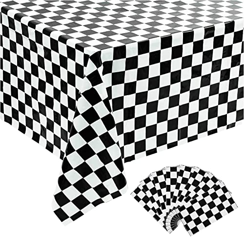 Kesfey 8 Pack Red Gingham Plastic Tablecloths 137x274cm, Disposable Checkered Rectangle Tablecloth, Waterproof and Spillproof Table Covers for Pa
