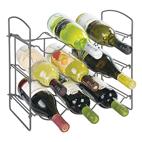 mDesign Wine Rack – Wine Bottle Rack with 3 Levels and 9 Slots – Kitchen Storage Rack for Wines, Spirits and Water Bottles – Graphite Grey