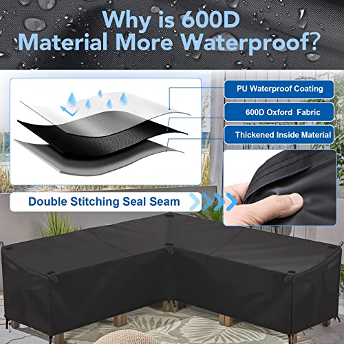 L-Shape Furniture Cover, 600D Oxford Waterproof Garden Sofa Cover, Heavy-duty Sectional Sofa Covers, Windproof Anti-UV Heavy-duty, with Handles f