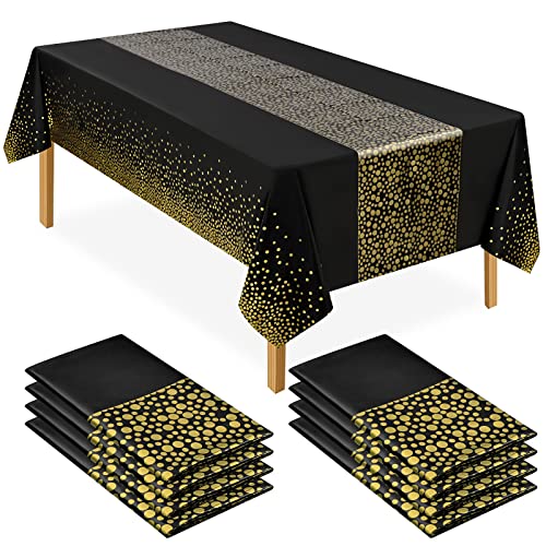 Pack of 8 Black Rectangle Plastic Tablecloth Disposable Tablecloth 54 Inch x 108 Inch Decorative Table Cloth for Picnic BBQ, Party, Wedding, Banq