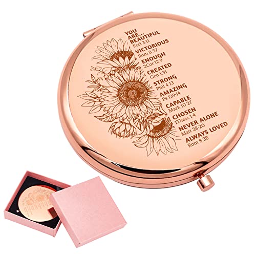 ORIGACH Bonus Daughter Gifts - To My Bonus Daughter Rose Gold Magnifying Makeup Compact Mirror with Gift Box, 1X/2X Magnification - Birthday Gift