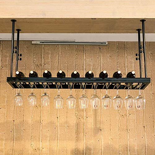 NEOCHY Wine Rack Modern Wall-Mounted Ceiling Installation Hanging Wine Bottle Rack Metal Wrought Iron High Cup Holder Height Adjustable Hanging S