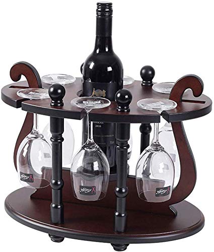 PIBM Stylish Simplicity Wine Racks Free Standing Wine Glass Holder，Round Ding，Solid Wood Creative Wine Display with 6 Glass Rack Amp; 1 Bottle Ho