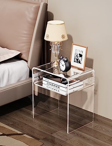 solaround Clear Acrylic End Table 2-Tier Bedside nightstand for Living Room Bedroom Home Decor (Black)