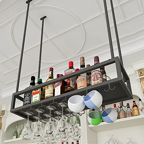 EYLINK Ceiling Hanging Wine Rack, Simple Style Black Iron Stemware Glasses Racks,Upside Down Wine Holder for Bars,restaurants,kitchens Wine Bottl
