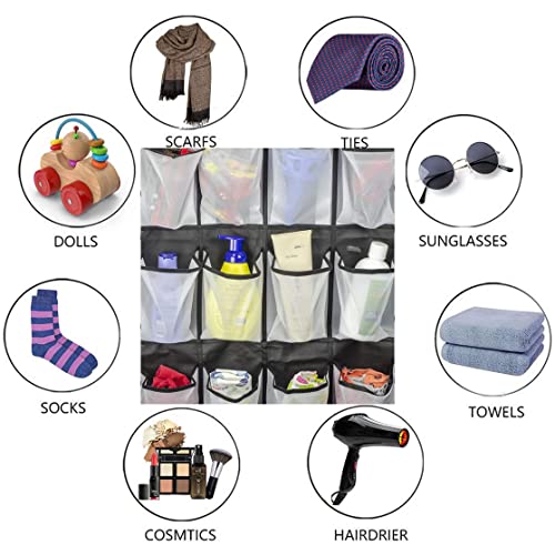 Shoe Organizers Hanging Storage Over the Door Shoe Racks with 24 Large Mesh Pockets 4 Hooks Gadget Storage Wall Hanging Wardrobe for Kitchen Bedr