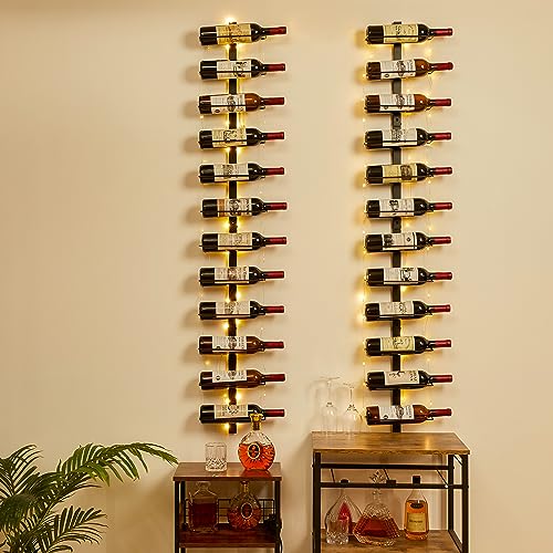 Sonyabecca LED Wall Mounted Wine Racks: Detachable12 Bottle Wine Holder - DIY 1/2/3/4 Wine Shelf for Kitchen Bedroom Wine Cellar Bars