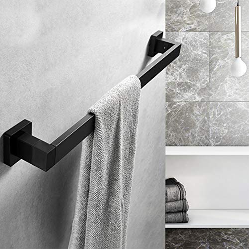 KAIISSA SUS304 Stainless Steel Towel Bar Rail - 41cm / 16 Inches, Towel Rail Rack Square Bathroom Rack Shelf Screw Wall Mounted Towel Holder Blac