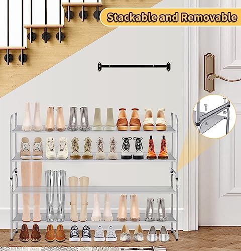 SLEEPING LAMB 2-Tier Long Shoe Rack organizer for Closet, Stackable Wide Shoe Shelf Holds 18-Pairs Low Shoe Storage for Bedroom, Floor, Entryway