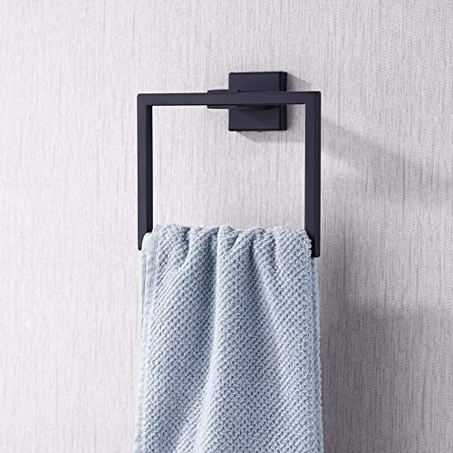 Towel Ring Wall Mounted Square Style Stainless Steel Bath Towel Holder Rack Towel Hanger for Kitchen Hotels Bathroom Toilet (Color : Matte Black)