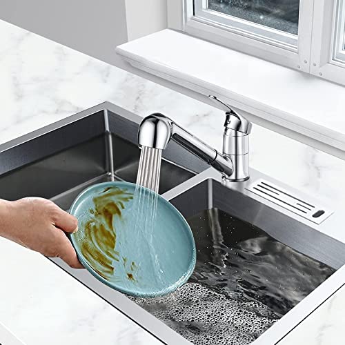 kisimixer Pull Out Kitchen Tap 360° Swivel Spout Kitchen Sink Tap with 2 Water Outlet Modes, Basin Mixer Tap for Kitchen Sink Pull Down Sprayer,