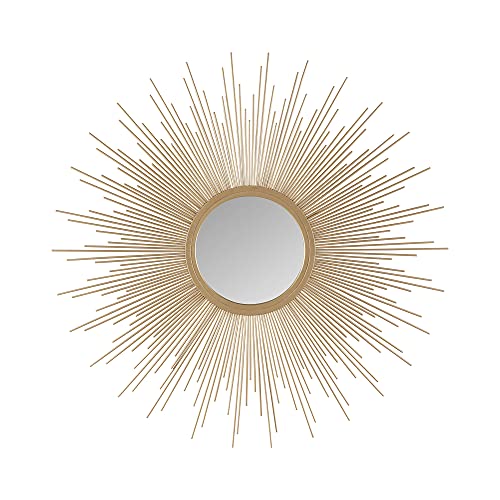 Madison Park Wall Décor Fiore Metal Sunburst Mirror for Living Room - Home Accent, Ready to Hang Bedroom Decoration, 29.5" Diameter, Gold