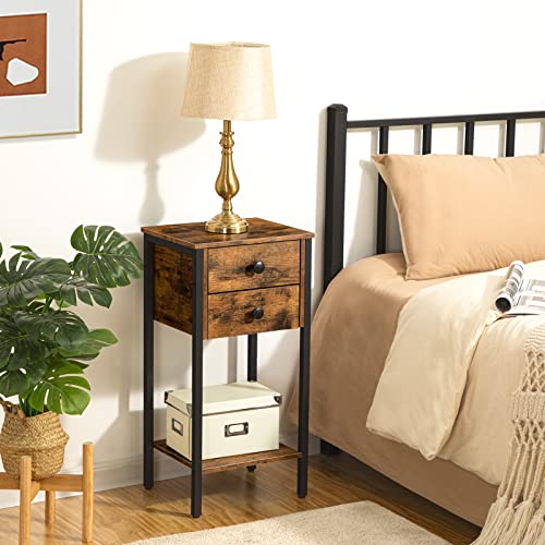 HOOBRO Tall Bedside Table, Slim Side Table with 2 Drawers, Industrial Telephone Table, Small Hallway Table for Small Spaces, Living Room, 35 x 28
