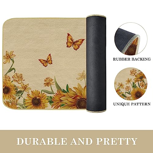 comfoyar Sunflower Butterfly Doormat, Decorative Welcome Mats for Front Door, Non Slip Absorbent Floor Mat, Washable Rug Dirt Trapper for Garage