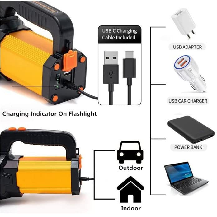 MAYTHANK Most Powerful Handheld LED Torch Light Super Bright Rechargeable Large Capacity High Lumens,Big Spotlight Flashlight Searchlight Torch H