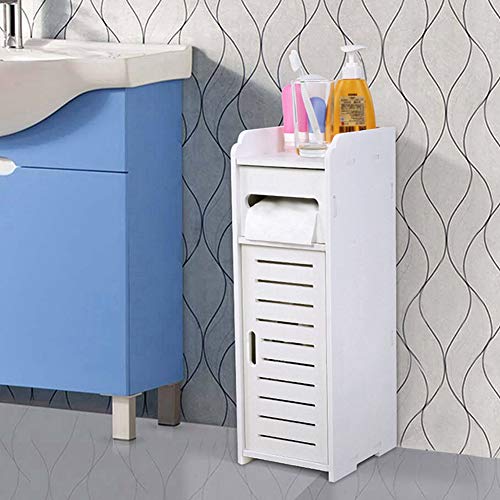 Ejoyous Slim Bathroom Storage Unit, Small White Toilet Floor Cabinet Narrow Bath Storage Cabinet Narrow Floor Standing Cupboard Organiser, for Sm